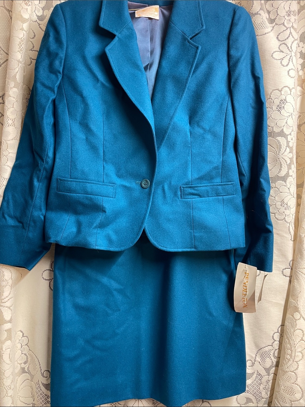 Vintage Pendleton Teal Women's Two-Piece Skirt Suit 100%Virgin Wool NWT